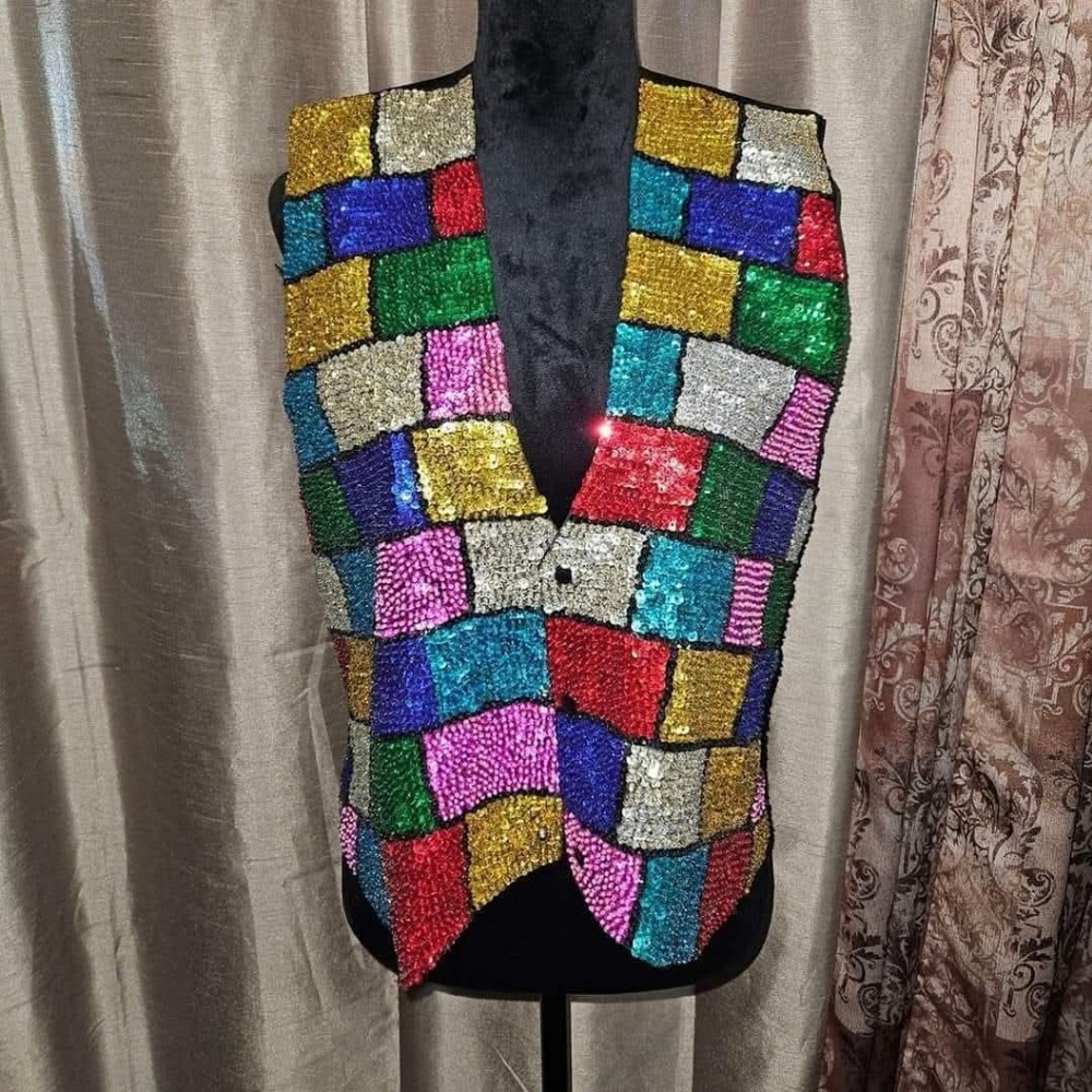 Vintage Colorful Sequin Patchwork Vest